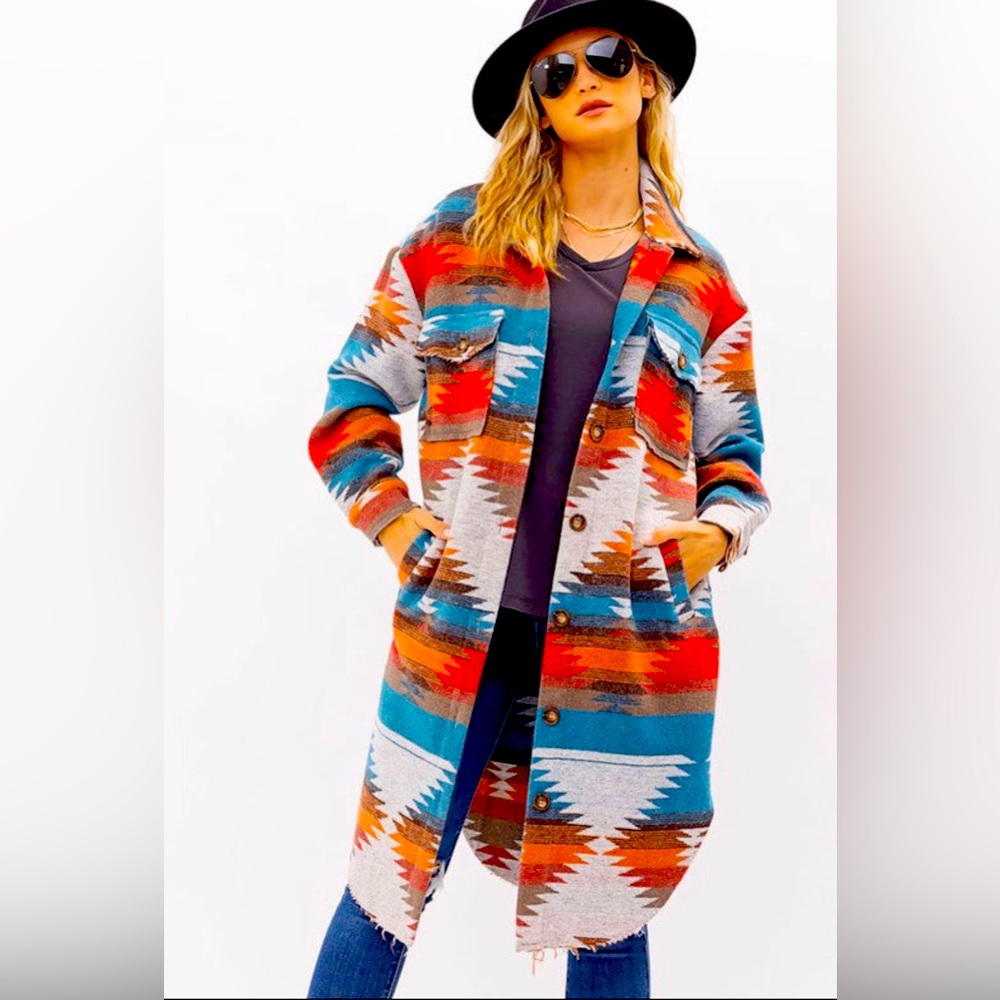 🧡🧡Aztec Teal/Rust Shacket 🧡🧡